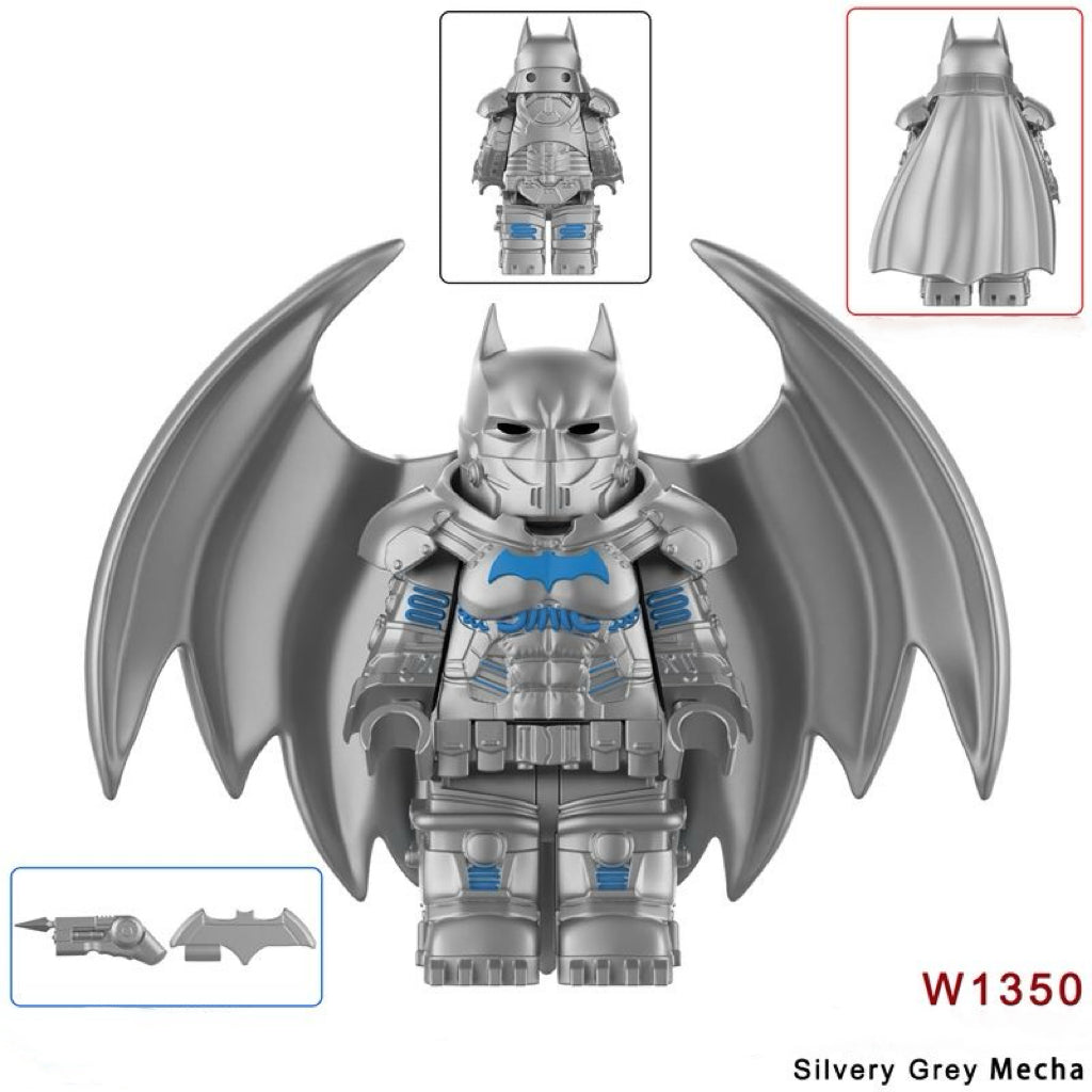 W1350 – Silvery Grey Mecha Bat Vigilante | Custom Brick Figure